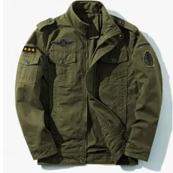 Best OUKU Men's Cotton Embroidered Military Jacket Cargo Jacket with Shoulder Straps Long Sleeve Standing Collar Multi-Pockets Coat Trucker Jacket Star Print Tactical Outerwear