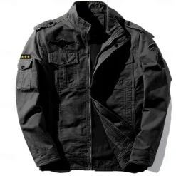 Best OUKU Men's Cotton Embroidered Military Jacket Cargo Jacket with Shoulder Straps Long Sleeve Standing Collar Multi-Pockets Coat Trucker Jacket Star Print Tactical Outerwear