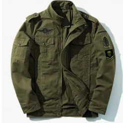 Discount OUKU Men's Cotton Embroidered Military Jacket Cargo Jacket with Shoulder Straps Long Sleeve Standing Collar Multi-Pockets Coat Trucker Jacket Skull Print Tactical Outerwear