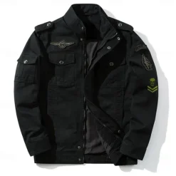 Discount OUKU Men's Cotton Embroidered Military Jacket Cargo Jacket with Shoulder Straps Long Sleeve Standing Collar Multi-Pockets Coat Trucker Jacket Skull Print Tactical Outerwear