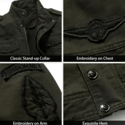 Clearance OUKU Men's Cotton Embroidered Military Jacket Windbreaker with Shoulder Straps Long Sleeve Standing Collar Multi-Pockets Trucker Jacket American US Flag Print Tactical Outerwear