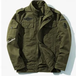 Outlet OUKU Men's Cotton Embroidered Military Jacket Cargo Jacket with Shoulder Straps Long Sleeve Standing Collar Multi-Pockets Coat Trucker Jacket Freedom Letter Print Tactical Outerwear