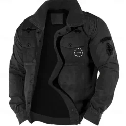 Outlet OUKU Men's Cotton Embroidered Military Jacket Cargo Jacket with Shoulder Straps Long Sleeve Standing Collar Multi-Pockets Coat Trucker Jacket 1776 Letter Print Tactical Outerwear
