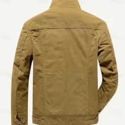 Clearance OUKU Men's Cotton Embroidered Military Jacket Cargo Jacket with Shoulder Straps Long Sleeve Standing Collar Multi-Pockets Coat Trucker Jacket Tactical Outerwear