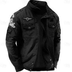 Outlet OUKU Men's Cotton Embroidered Military Jacket Windbreaker with Shoulder Straps Long Sleeve Standing Collar Multi-Pockets Trucker Jacket Crocodile Print Tactical Outerwear