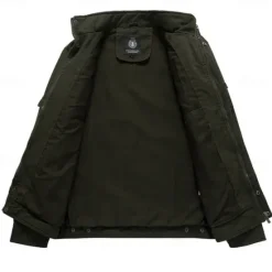 Outlet OUKU Men's Cotton Embroidered Military Jacket Windbreaker with Shoulder Straps Long Sleeve Standing Collar Multi-Pockets Trucker Jacket Crocodile Print Tactical Outerwear
