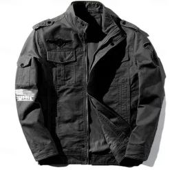 Discount OUKU Men's Cotton Embroidered Military Jacket Cargo Jacket with Shoulder Straps Long Sleeve Standing Collar Multi-Pockets Coat Trucker Jacket Bat Print Tactical Outerwear