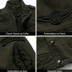 Discount OUKU Men's Cotton Embroidered Military Jacket Cargo Jacket with Shoulder Straps Long Sleeve Standing Collar Multi-Pockets Coat Trucker Jacket Bat Print Tactical Outerwear