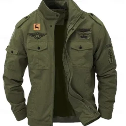 Sale OUKU Men's Cotton Embroidered Military Jacket Cargo Jacket with Shoulder Straps Long Sleeve Standing Collar Multi-Pockets Coat Trucker Jacket Reindeer Print Tactical Outerwear