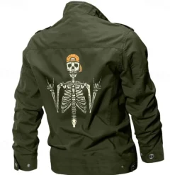 Sale OUKU Men's Cotton Embroidered Military Jacket Cargo Jacket with Shoulder Straps Long Sleeve Standing Collar Multi-Pockets Coat Trucker Jacket Skull Print Tactical Outerwear