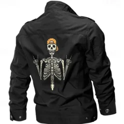 Sale OUKU Men's Cotton Embroidered Military Jacket Cargo Jacket with Shoulder Straps Long Sleeve Standing Collar Multi-Pockets Coat Trucker Jacket Skull Print Tactical Outerwear