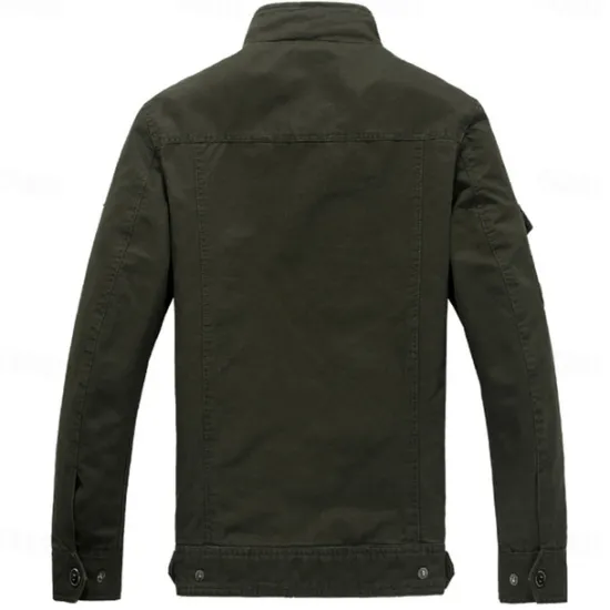 Hot OUKU Men's Cotton Embroidered Military Jacket Windbreaker with Shoulder Straps Long Sleeve Standing Collar Multi-Pockets Trucker Jacket US Flag Print Tactical Outerwear