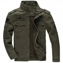 Outlet OUKU Men's Cotton Embroidered Military Jacket Cargo Jacket with Shoulder Straps Long Sleeve Standing Collar Multi-Pockets Coat Trucker Jacket US Flag Print Tactical Outerwear