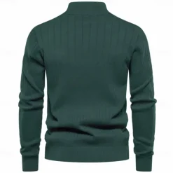 Clearance OUKU Men's Cotton Knit Vertical Stripes Half Zip Knitwear Elegant Christmas Gifts Home Clothing Apparel Fall Winter Black Navy Blue S M L