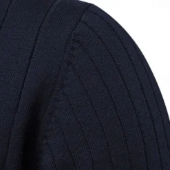 Clearance OUKU Men's Cotton Knit Vertical Stripes Half Zip Knitwear Elegant Christmas Gifts Home Clothing Apparel Fall Winter Black Navy Blue S M L