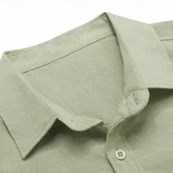 Best OUKU Men's Cotton Linen Shirt Plain Vacation Black White Green Apricot Long Sleeve Lapel Clothing Apparel Front Pocket