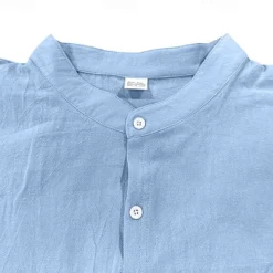 New OUKU Men's Cotton Linen Shirt Plunging Neck Plain Vacation Beach Black White Khaki Dark Gray Long Sleeve Grandad Collar Summer Spring Clothing Apparel Pocket