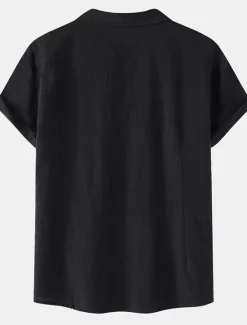 New OUKU Men's Cotton Linen Shirt White Cotton Shirt Summer Shirt Casual Shirt Cuban Collar Shirt Plain Vacation Hawaiian Black White Yellow Green Short Sleeve Lapel Spring & Summer Clothing Apparel Pocket