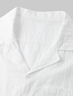New OUKU Men's Cotton Linen Shirt White Cotton Shirt Summer Shirt Casual Shirt Cuban Collar Shirt Plain Vacation Hawaiian Black White Yellow Green Short Sleeve Lapel Spring & Summer Clothing Apparel Pocket