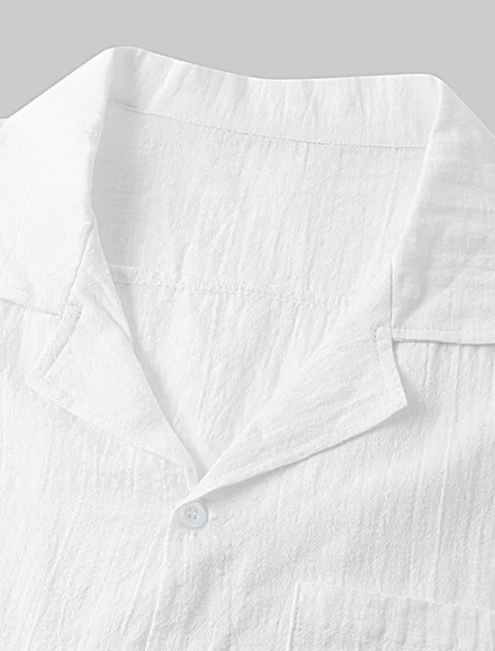 New OUKU Men's Cotton Linen Shirt White Cotton Shirt Summer Shirt Casual Shirt Cuban Collar Shirt Plain Vacation Hawaiian Black White Yellow Green Short Sleeve Lapel Spring & Summer Clothing Apparel Pocket