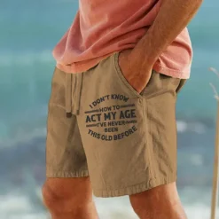 Discount OUKU Men's Cotton Linen Shorts Summer Shorts Casual Shorts Drawstring Elastic Waist Front Pocket Letter Graphic Prints Breathable Soft Short Outdoor Casual Daily Streetwear Designer Micro-elastic