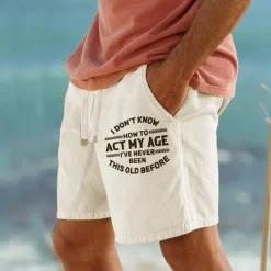 Discount OUKU Men's Cotton Linen Shorts Summer Shorts Casual Shorts Drawstring Elastic Waist Front Pocket Letter Graphic Prints Breathable Soft Short Outdoor Casual Daily Streetwear Designer Micro-elastic