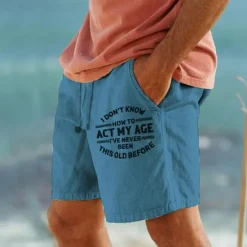 Discount OUKU Men's Cotton Linen Shorts Summer Shorts Casual Shorts Drawstring Elastic Waist Front Pocket Letter Graphic Prints Breathable Soft Short Outdoor Casual Daily Streetwear Designer Micro-elastic