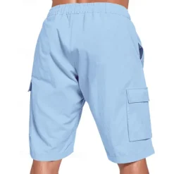 Online OUKU Men's Cotton Linen Shorts Cargo Shorts Shorts Summer Shorts Drawstring Elastic Waist Multi Pocket Plain Comfort Wearable Knee Length Outdoor Sport Daily Fashion Casual Black White Micro-elastic