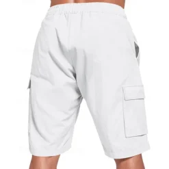 Online OUKU Men's Cotton Linen Shorts Cargo Shorts Shorts Summer Shorts Drawstring Elastic Waist Multi Pocket Plain Comfort Wearable Knee Length Outdoor Sport Daily Fashion Casual Black White Micro-elastic