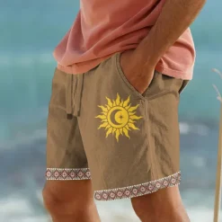 Sale OUKU Men's Cotton Linen Shorts Summer Shorts Beach Shorts Print Drawstring Elastic Waist Sun Comfort Breathable Short Outdoor Holiday Going out Cotton Blend Hawaiian Ethnic Style White Army Green
