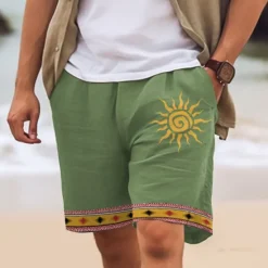 New OUKU Men's Cotton Linen Shorts Summer Shorts Beach Shorts Print Drawstring Elastic Waist Sun Comfort Breathable Short Outdoor Holiday Going out Cotton Blend Ethnic Style Casual White Pink