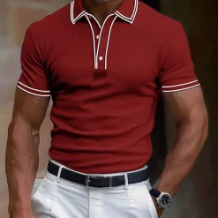 Discount OUKU Men's Cotton Polo Shirt Golf Shirt Work Business Ribbed Polo Collar Classic Short Sleeve Basic Modern Solid Color Patchwork Buttons Spring & Summer Regular Fit Dark Grey Black Burgundy Navy Blue