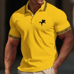 OUKU Men's Cotton Polo Shirt Golf Shirt Casual Sports Ribbed Polo Collar Short Sleeve Fashion Basic Color Block Patchwork Embroidered Summer Regular Fit Black White Yellow Gray Cotton Polo Shirt