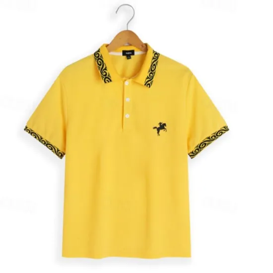 OUKU Men's Cotton Polo Shirt Golf Shirt Casual Sports Ribbed Polo Collar Short Sleeve Fashion Basic Color Block Patchwork Embroidered Summer Regular Fit Black White Yellow Gray Cotton Polo Shirt