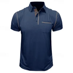Clearance OUKU Men's Cotton Polo Shirt Golf Shirt Work Casual Lapel Short Sleeve Basic Modern Color Block Patchwork Button Spring & Summer Regular Fit Army Green Lake blue Forest Green Black White Burgundy Cotton