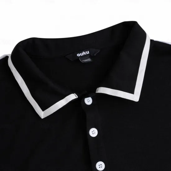 New OUKU Men's Cotton Polo Shirt Golf Polos Shirts Work Casual Lapel Ribbed Polo Collar Short Sleeve Basic Modern Color Block Patchwork Buttons Spring & Summer Regular Fit Navy-blue Wine Black Cotton Polo