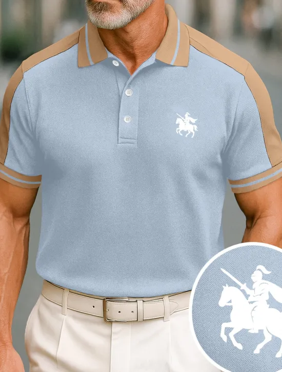 OUKU Men's Cotton Polo Shirt Golf Shirt Business Lapel Short Sleeve Fashion Basic Color Block Patchwork Embroidered Summer claret Black Green ash-colored Deep Blue Light Blue Cotton Polo Shirt
