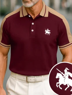 OUKU Men's Cotton Polo Shirt Golf Shirt Business Lapel Short Sleeve Fashion Basic Color Block Patchwork Embroidered Summer claret Black Green ash-colored Deep Blue Light Blue Cotton Polo Shirt