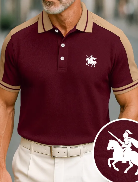 OUKU Men's Cotton Polo Shirt Golf Shirt Business Lapel Short Sleeve Fashion Basic Color Block Patchwork Embroidered Summer claret Black Green ash-colored Deep Blue Light Blue Cotton Polo Shirt