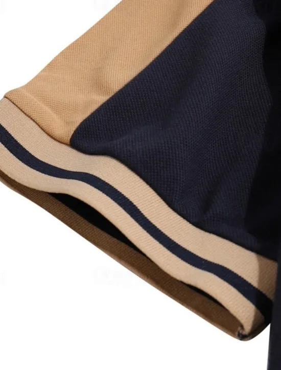 OUKU Men's Cotton Polo Shirt Golf Shirt Business Lapel Short Sleeve Fashion Basic Color Block Patchwork Embroidered Summer claret Black Green ash-colored Deep Blue Light Blue Cotton Polo Shirt