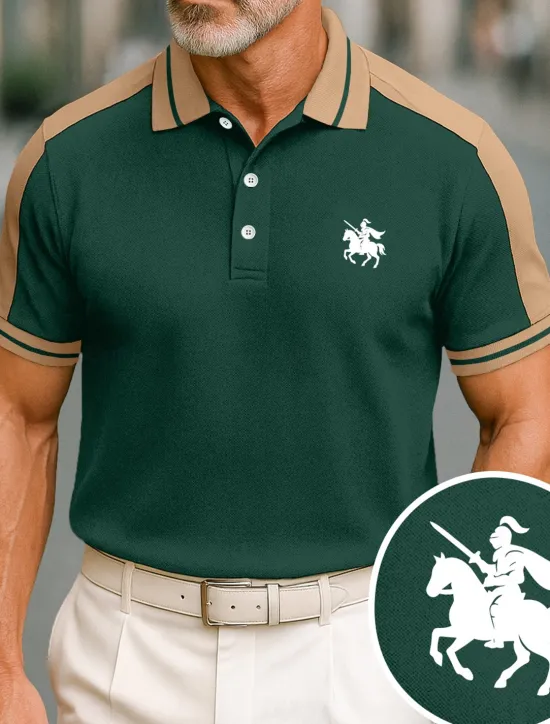 OUKU Men's Cotton Polo Shirt Golf Shirt Business Lapel Short Sleeve Fashion Basic Color Block Patchwork Embroidered Summer claret Black Green ash-colored Deep Blue Light Blue Cotton Polo Shirt