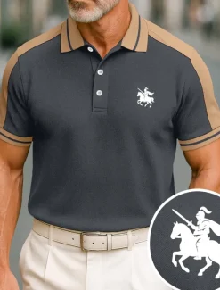 OUKU Men's Cotton Polo Shirt Golf Shirt Business Lapel Short Sleeve Fashion Basic Color Block Patchwork Embroidered Summer claret Black Green ash-colored Deep Blue Light Blue Cotton Polo Shirt