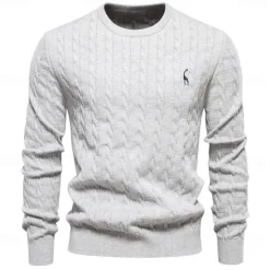 Hot OUKU Men's Cotton Pullover Sweater Jumper Knit Embroidery Deer Crew Neck Knitwear Elegant Christmas Outdoor Clothing Apparel Fall Winter Black White S M L