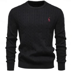 Hot OUKU Men's Cotton Pullover Sweater Jumper Knit Embroidery Deer Crew Neck Knitwear Elegant Christmas Outdoor Clothing Apparel Fall Winter Black White S M L