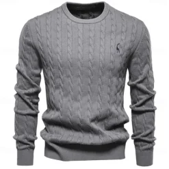 Hot OUKU Men's Cotton Pullover Sweater Jumper Knit Embroidery Deer Crew Neck Knitwear Elegant Christmas Outdoor Clothing Apparel Fall Winter Black White S M L