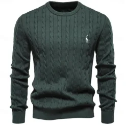 Hot OUKU Men's Cotton Pullover Sweater Jumper Knit Embroidery Deer Crew Neck Knitwear Elegant Christmas Outdoor Clothing Apparel Fall Winter Black White S M L