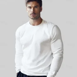 Sale OUKU Men's Cotton T shirt Tee Crew Neck Training Outdoor Long Sleeve Crewneck Clothing Apparel Warm Active Vacation Neutral