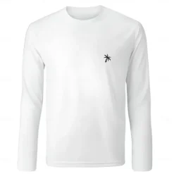 Sale OUKU Men's Cotton T shirt Tee Embroidered Palm Tree Crew Neck Training Outdoor Long Sleeve Clothing Apparel Elegant Warm Vacation Vintage