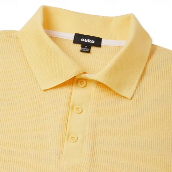 Outlet OUKU Men's Cotton Waffle Polo Shirts Golf Shirt Casual Holiday Lapel Ribbed Polo Collar Short Sleeve Fashion Basic Plain Buttons Soft Summer Spring Regular Fit White Yellow Green Gray Waffle Polo