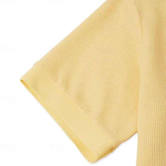 Outlet OUKU Men's Cotton Waffle Polo Shirts Golf Shirt Casual Holiday Lapel Ribbed Polo Collar Short Sleeve Fashion Basic Plain Buttons Soft Summer Spring Regular Fit White Yellow Green Gray Waffle Polo